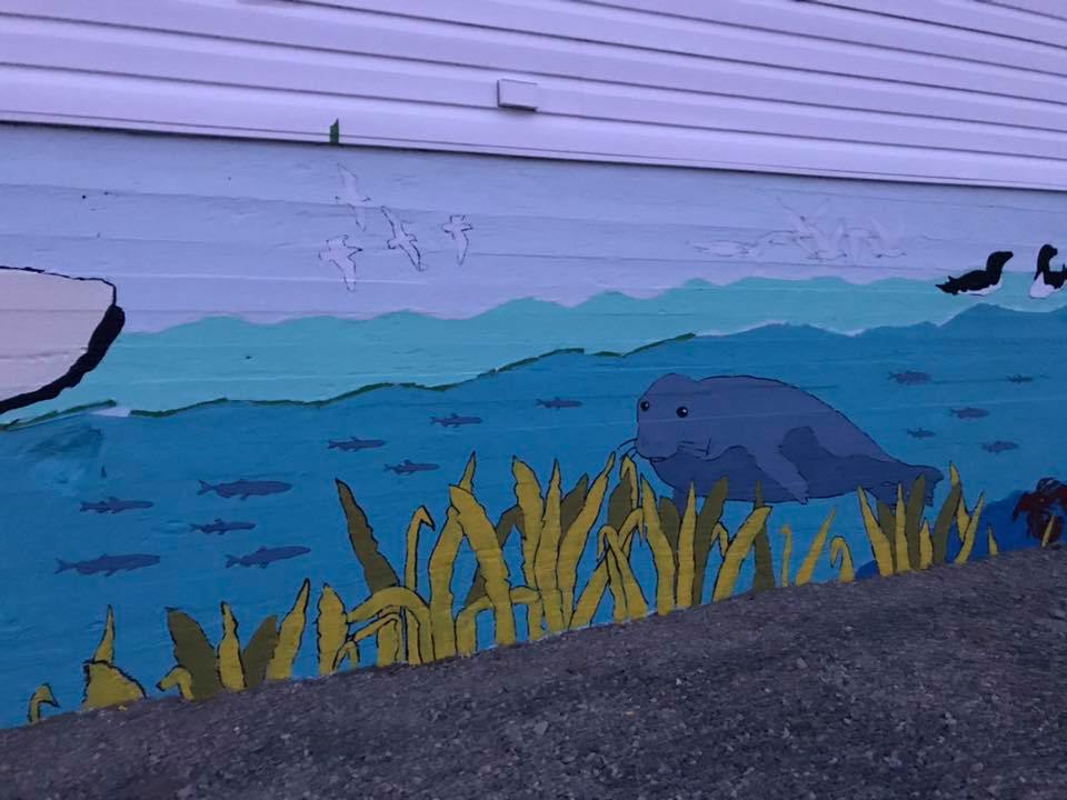 Ocean mural kelp and seal