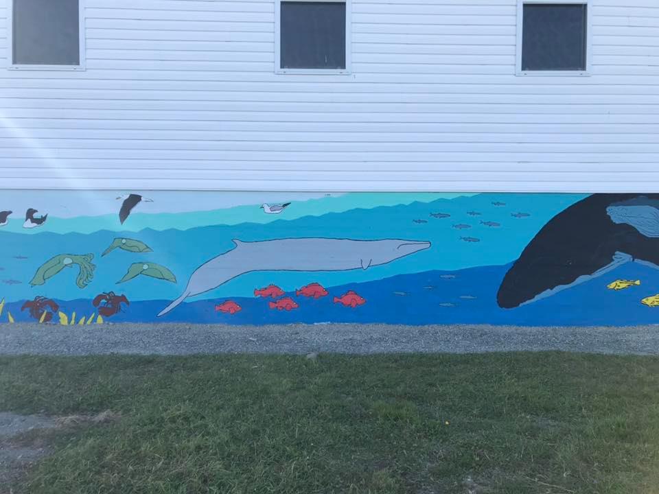 Ocean mural squid and fin whale