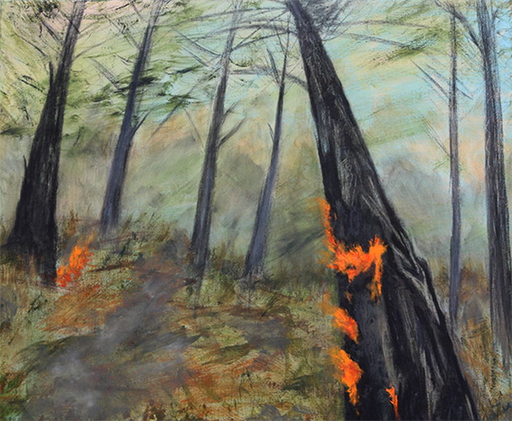 forest fire painting