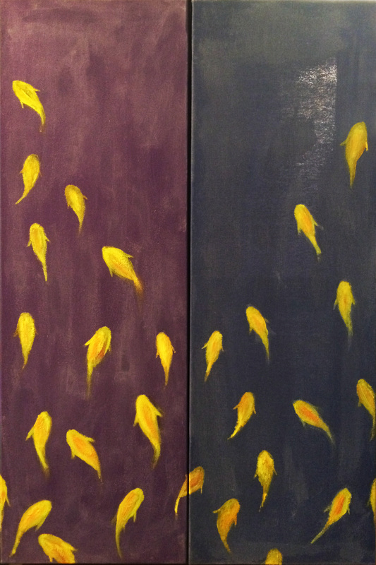 diptych decorative fish painting