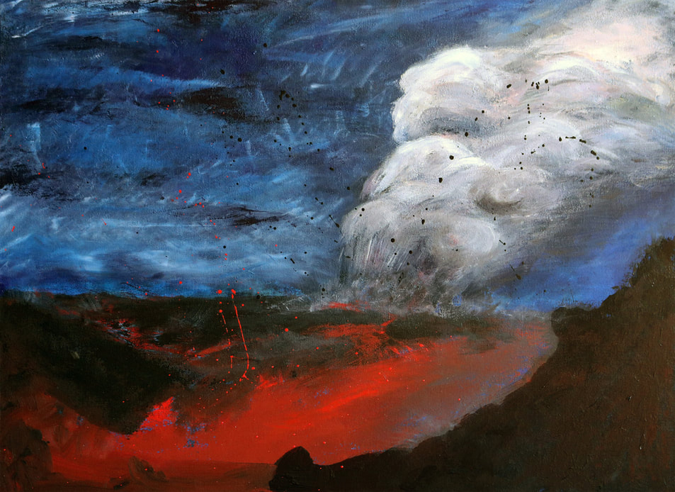 Burning lava volcano painting