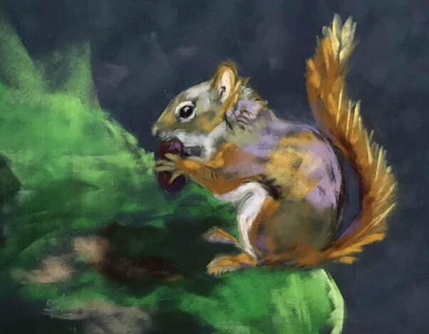 squirrel pastel painting