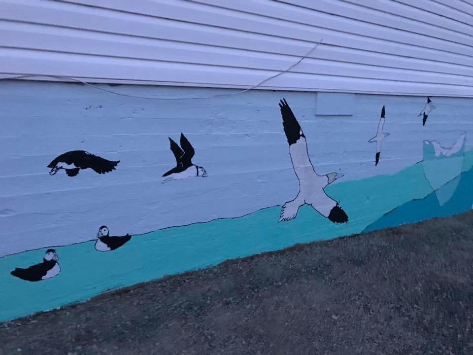 Ocean mural sea birds