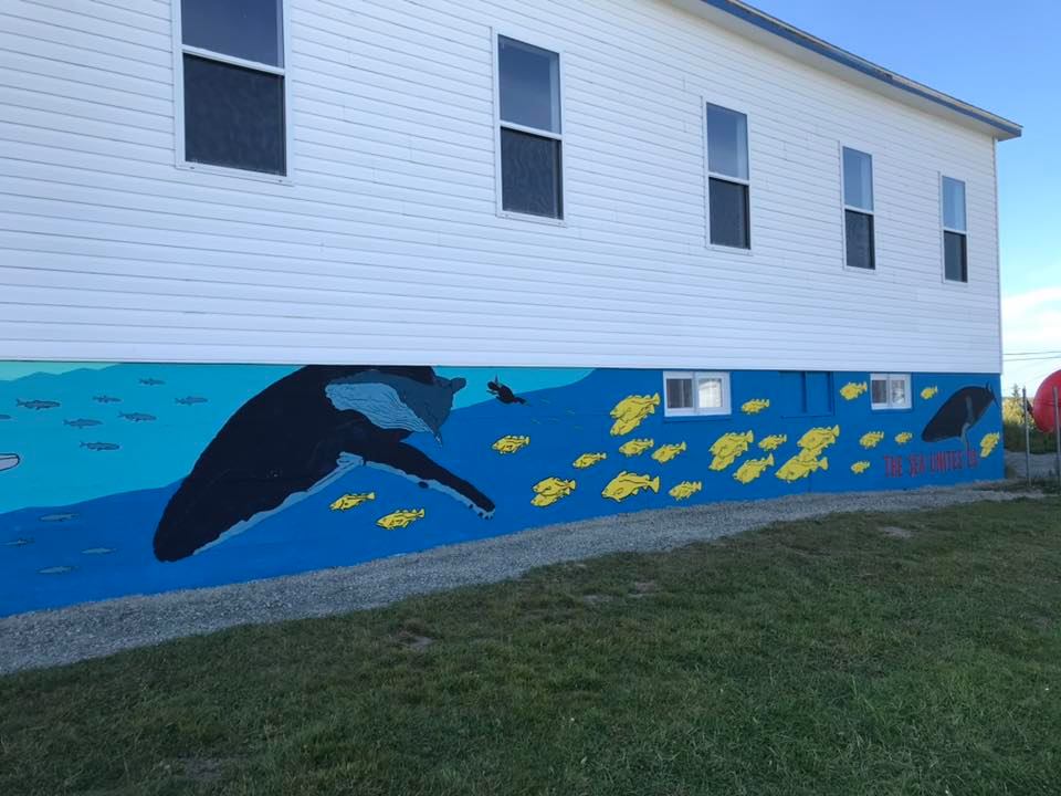 Ocean mural humpback whale and calf
