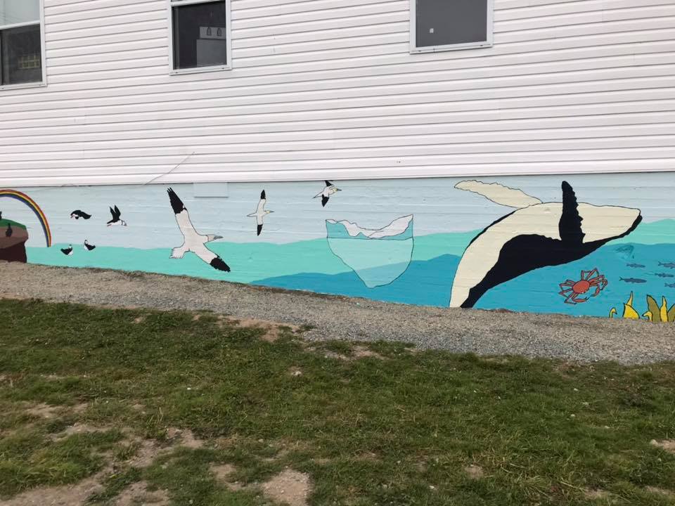 Ocean mural seabirds and iceberg