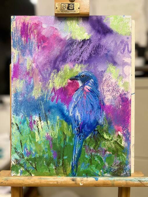 Painting of a scrub jay
